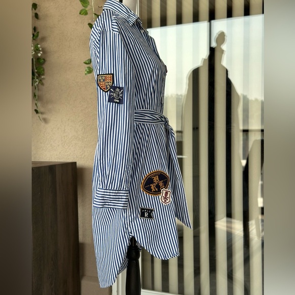Polo by Ralph Lauren Striped Asymmetrical Shirt Dress with pockets and Patches - Picture 8 of 15